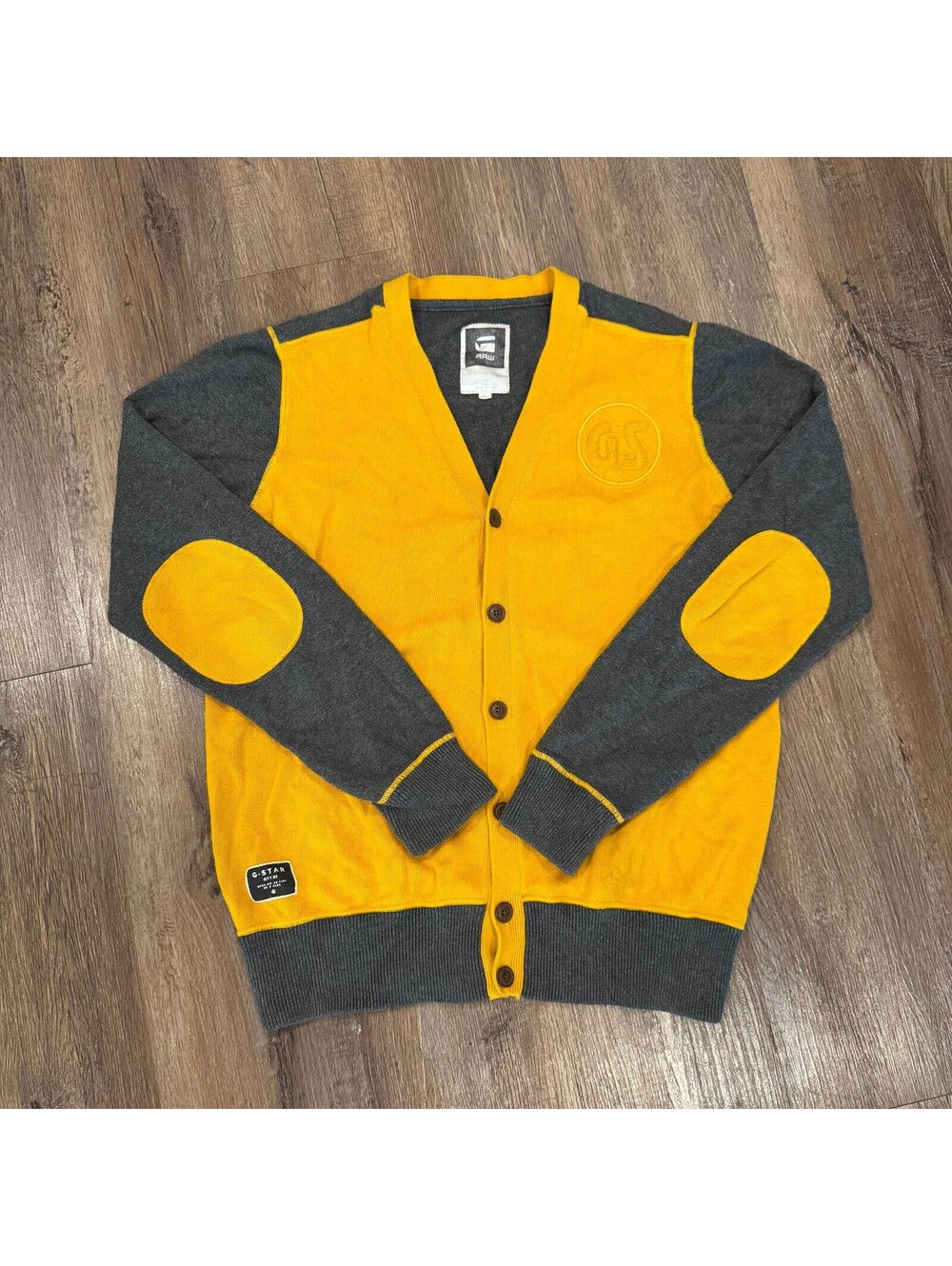 G-Star RAW News CLR Block Cardigan Knit Sweater XL Yellow and Gray